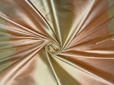 Silk Dupioni Fabric Peach X DARK Cream Color Stripes 108"/54" WIDE DUPS57[2]