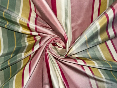 Silk Taffeta Pink Green Yellow Ivory color stripe~ 54" wide TAFS35