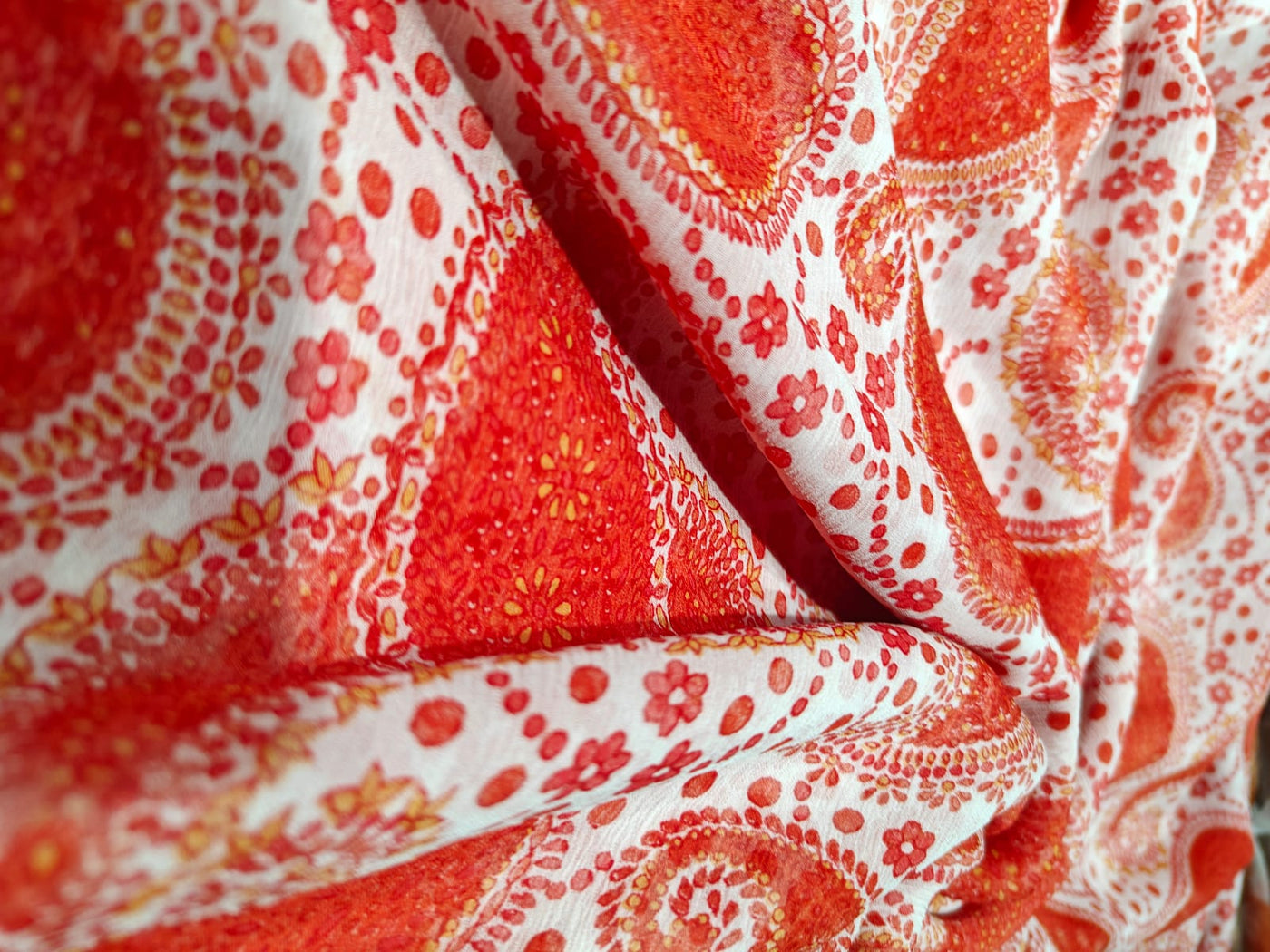 Silk chiffon printed  fabric black with red  floral  44" wide [17041]