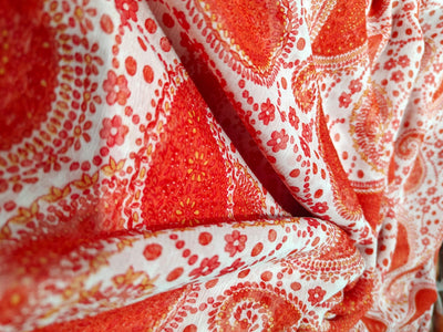 Silk chiffon printed  fabric black with red  floral  44" wide [17041]