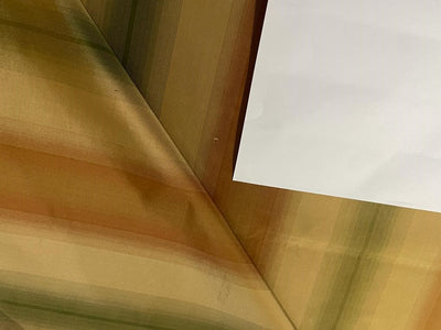 SILK TAFFETA FABRIC multi color gorgeous horizontal stripes gold, red x orange and green 54" wide TAF#S23