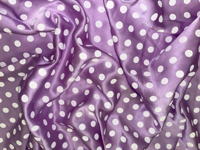 100% Pure Silk Satin 80 grams Lilac color with white dots 54"Wide Fabric [18283]
