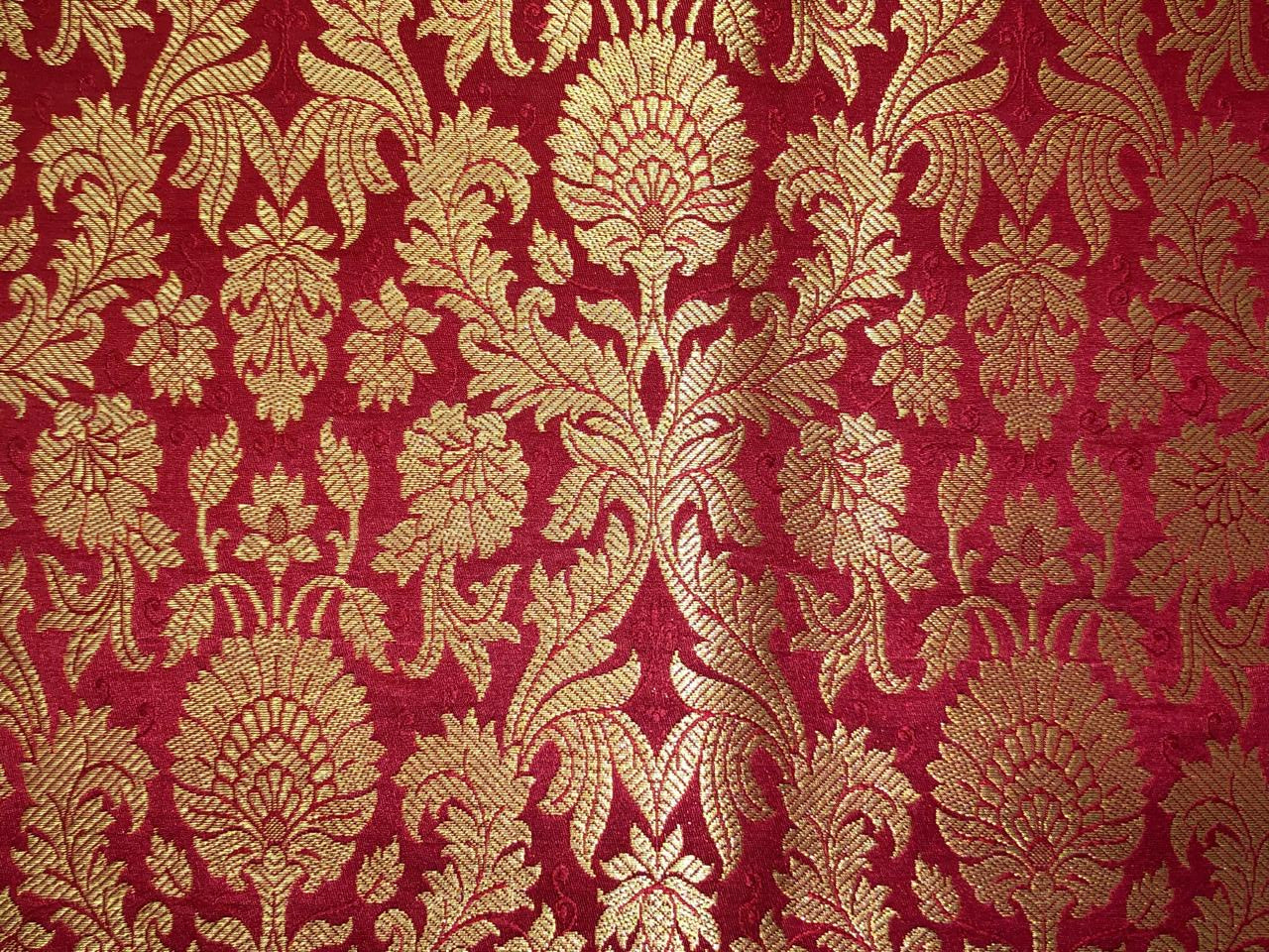 Silk Brocade fabric with beautiful gold  jacquard available in 3 colors teal ,red and mulberry BRO1075