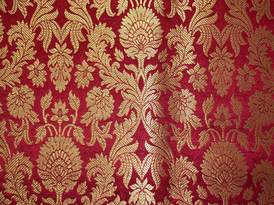 Silk Brocade fabric with beautiful gold  jacquard available in 3 colors teal ,red and mulberry BRO1075