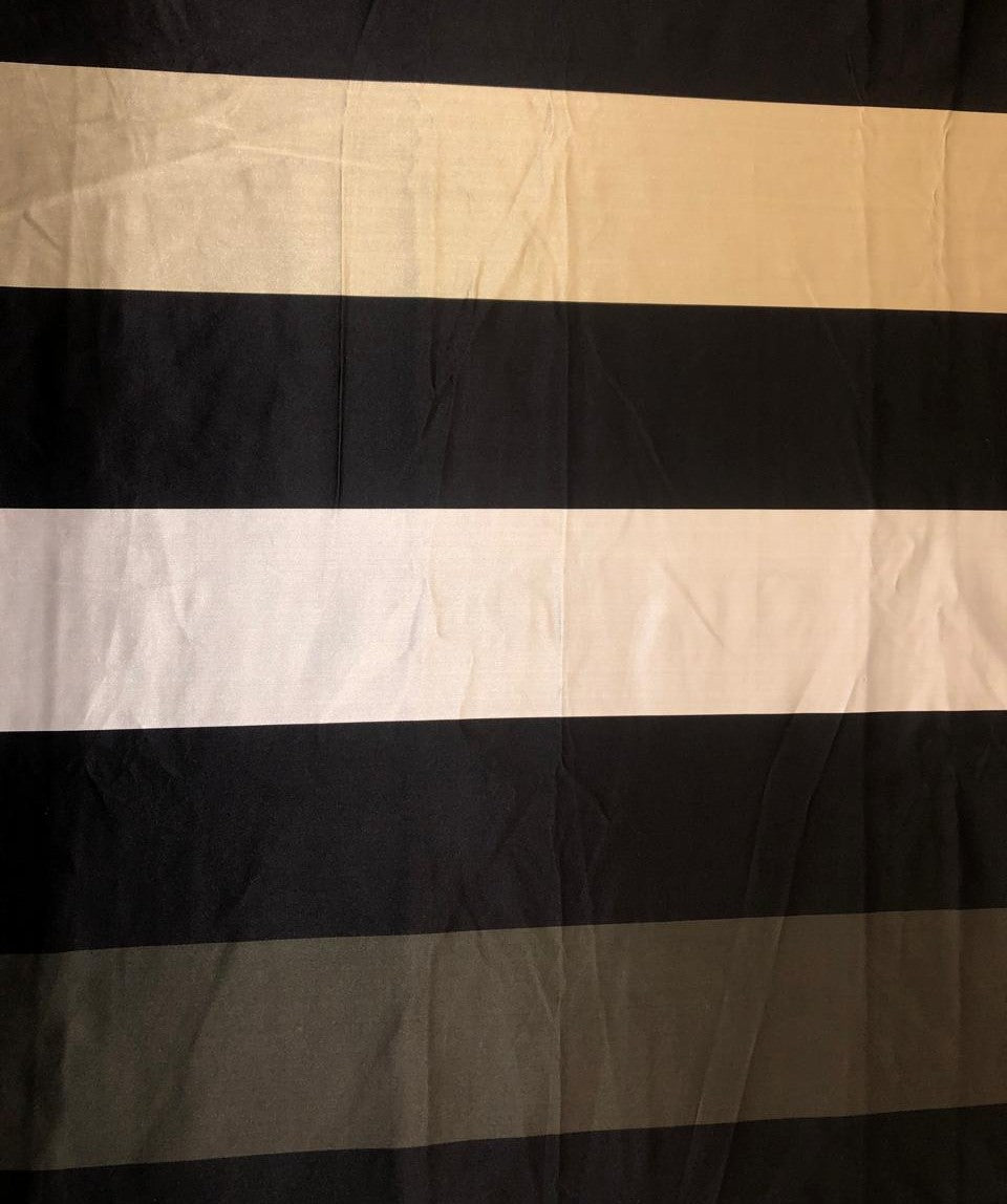 100% SILK DUTCHESS SATIN black ,silver and dull gold stripe [18518]