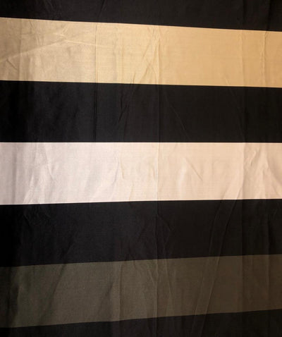 100% SILK DUTCHESS SATIN black ,silver and dull gold stripe [18518]