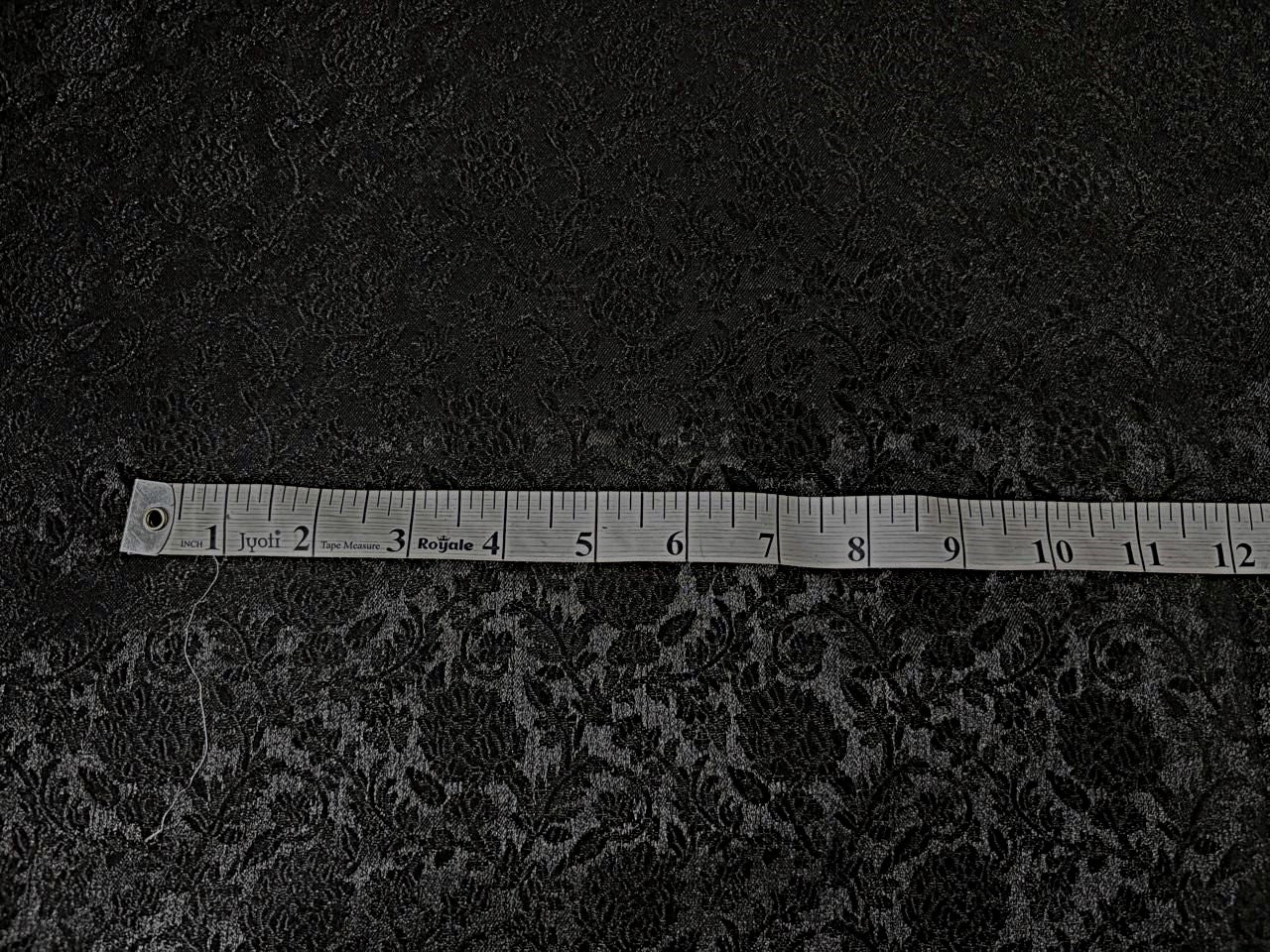 Silk Brocade fabric 56" jet black with self  floral jacquard BRO1057[1]
