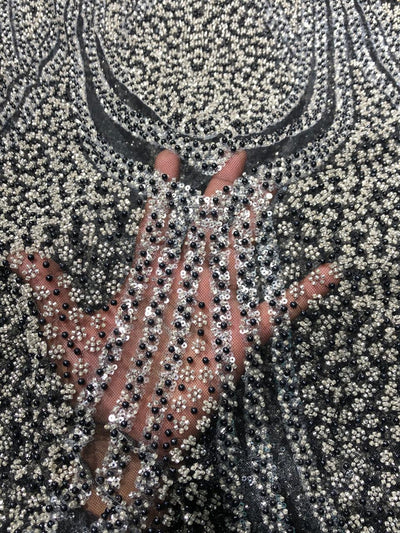 NET fabric with sequins and  pearls available in 2 colors black and white 56" wide [17807/08]