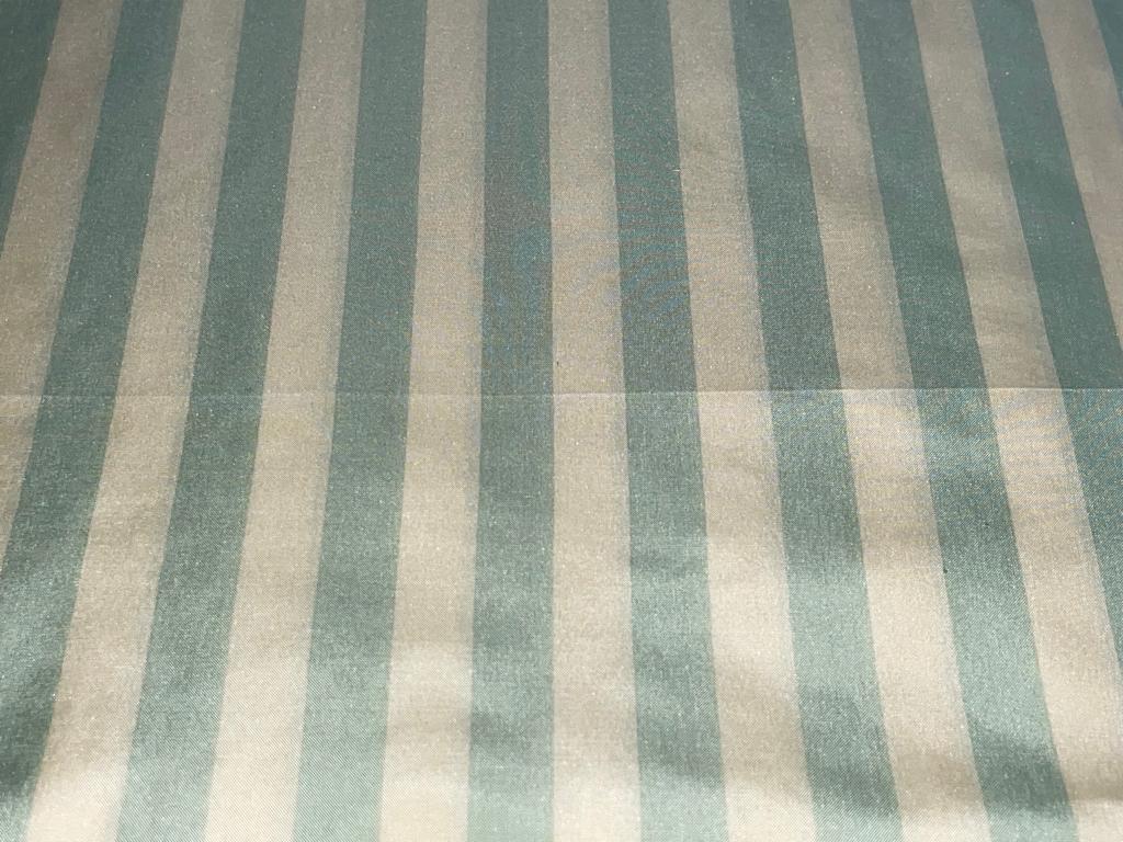 100% Silk Taffeta Sea Green And Cream stripe TAFS100