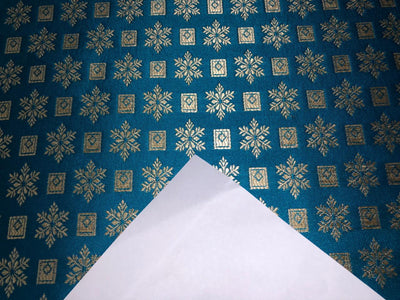Silk Brocade fabric with MOTIF WHITE GOLD jacquard  available in 2 colors  TURQUOISE BLUE AND TEAL BRO1015