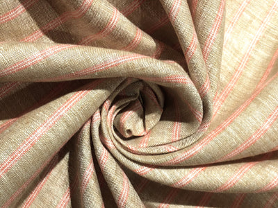 100% linen stripe camel color with coral stripes 44 LEA 58" wide [17449]