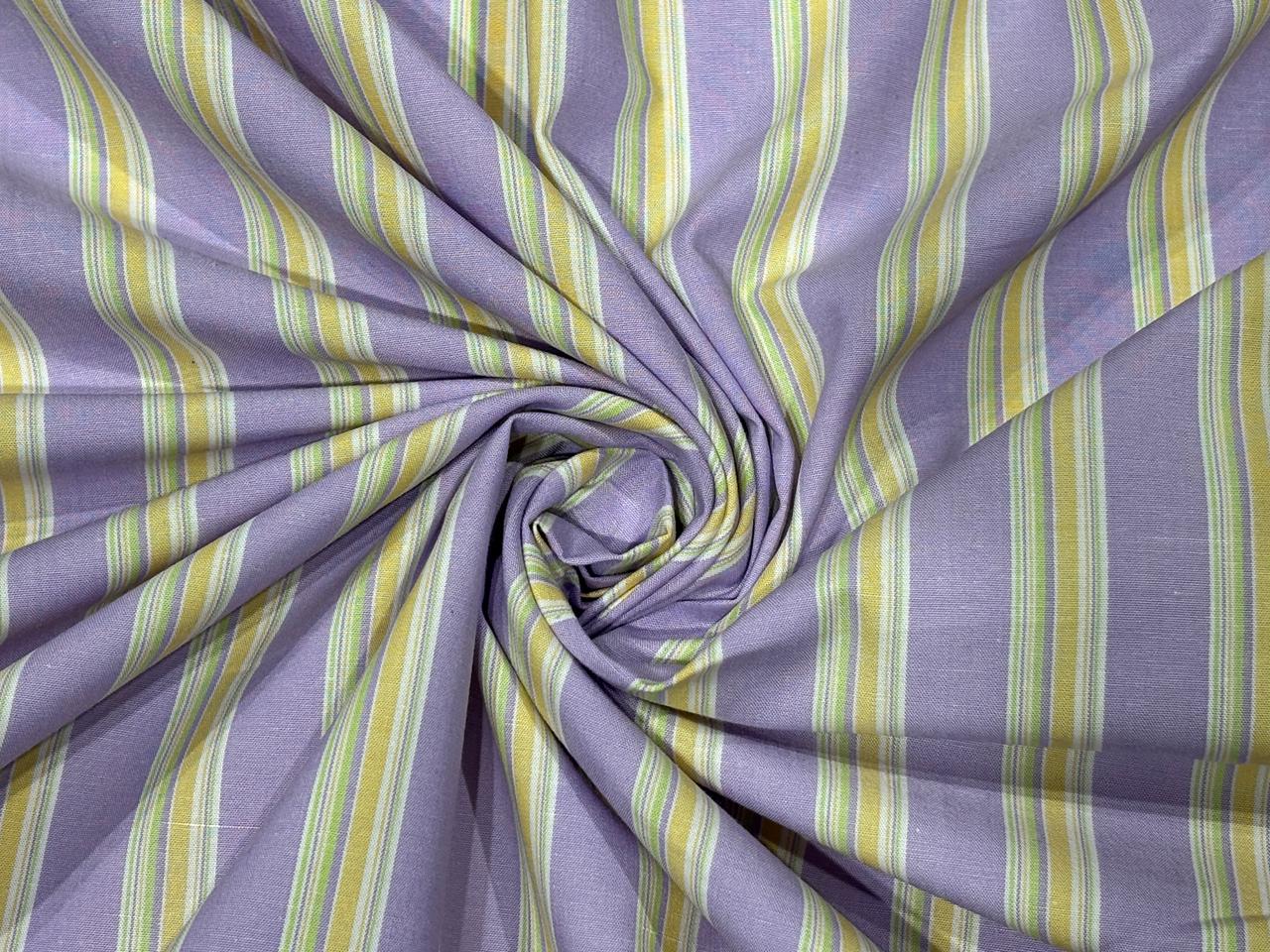 100% Cotton Poplin 56" wide lilac ,yellow and green  stripes  [18267]