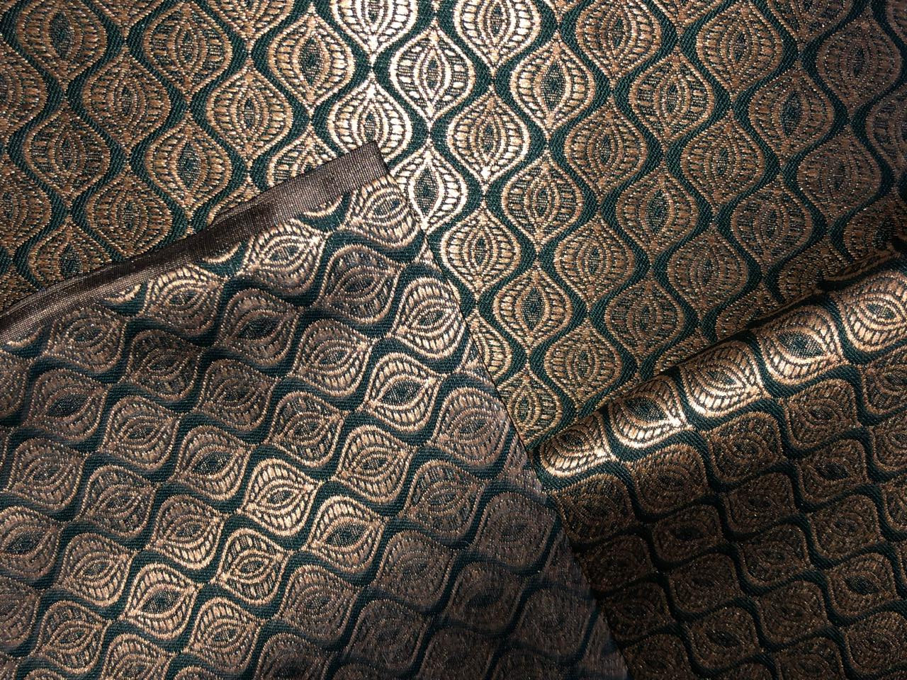 Silk Brocade fabric 56"green and subtle metallic gold  jacquard BRO1062[4]