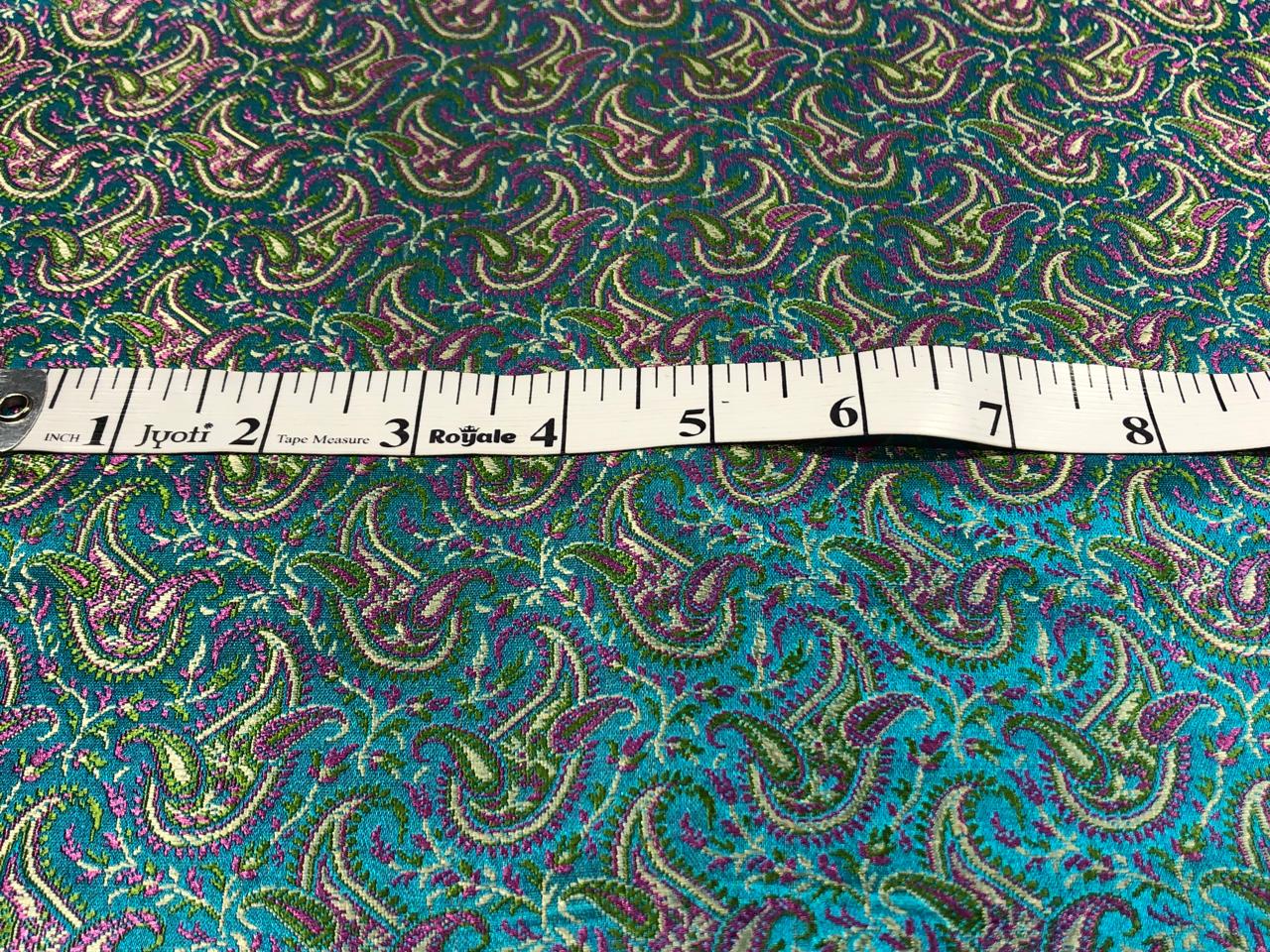 Silk Brocade fabric 44" turquoise, green and pink paisley jacquard BRO1050[2]
