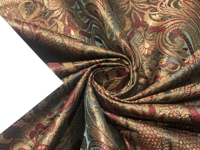 Brocade fabric Navy blue /red x metallic gold color 44&quot;wide BRO647[3]