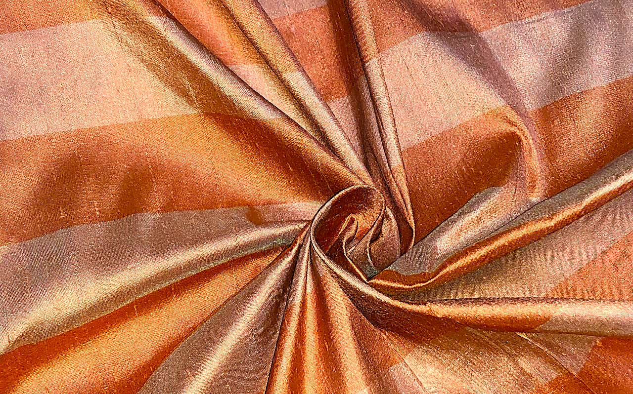 SILK Dupioni FABRIC Shades of Orange color Stripes DUPS27[1]