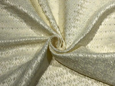 Silk Brocade fabric 56" ivory with self  jacquard and very subtle silver sequence BRO1061[2]