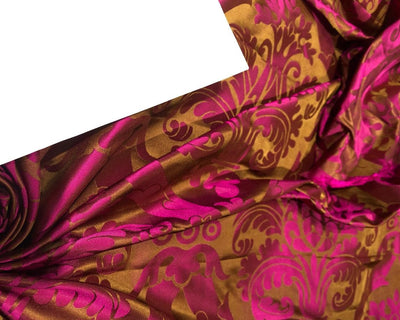 100% Silk Taffeta Jacquard Fabric MAJENTA  and BRONZE floral  54" wide TAFJACNEW8[2]