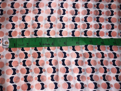 100% Pure Silk Satin 80 grams ivory  with peach and black  abstract print 54"Wide Fabric [18289]