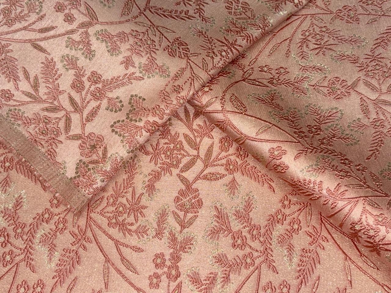 Silk Brocade fabric available in 2 colors mint and peach floral vines subtle shimmer  BRO1079[1/2]