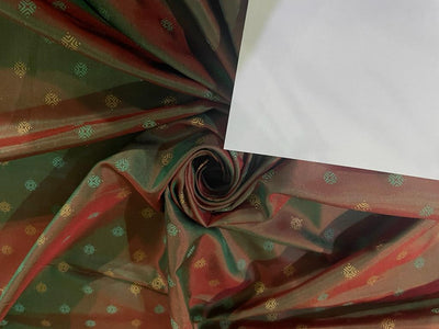 Mary Ann silk fabric with jacquard 44" wide RED X GREEN with motif [15508]