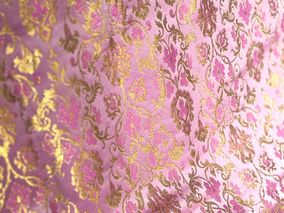 Silk Brocade fabric with  gold jacquard  BRO1019 available in 2 colors pink and mint