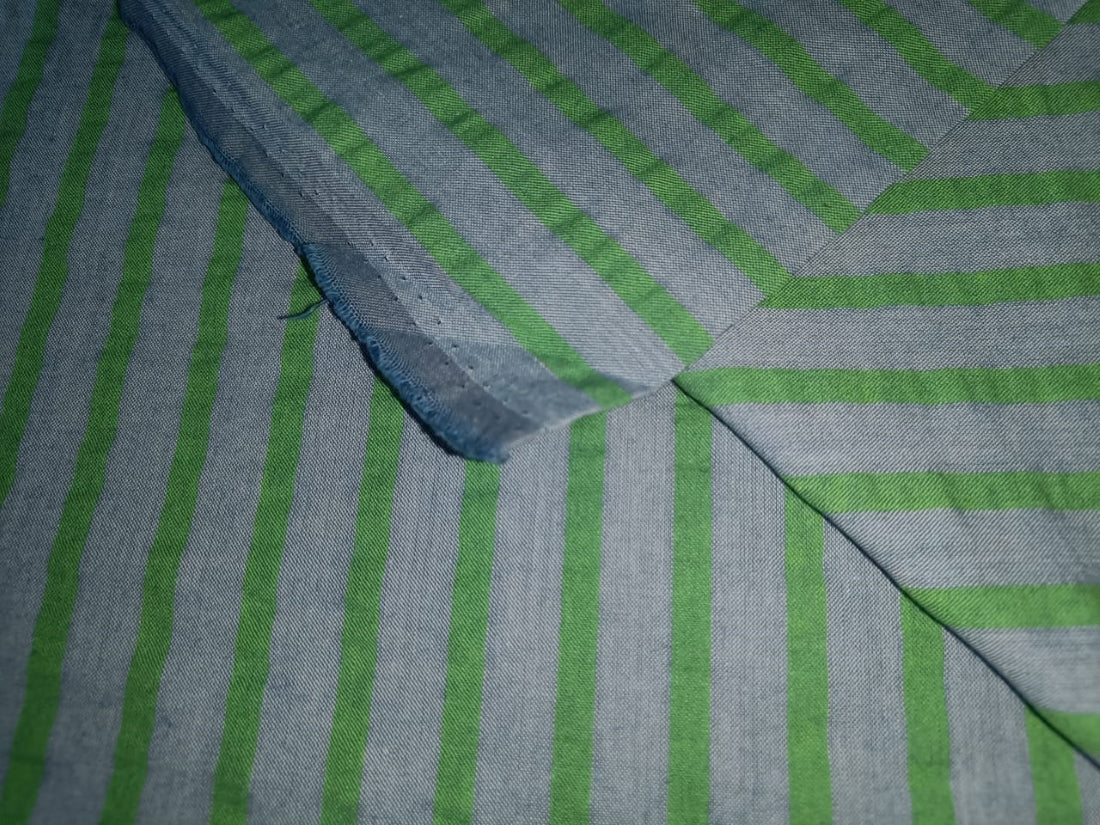 100% Cotton Chambray Seer Sucker fabric green and blue stripe 58" wide