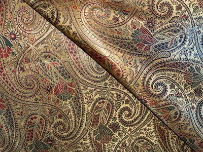 Silk Brocade fabric Gold with metallic gold red and green paisley jacquard COLOR 44" WIDE BRO890[1]