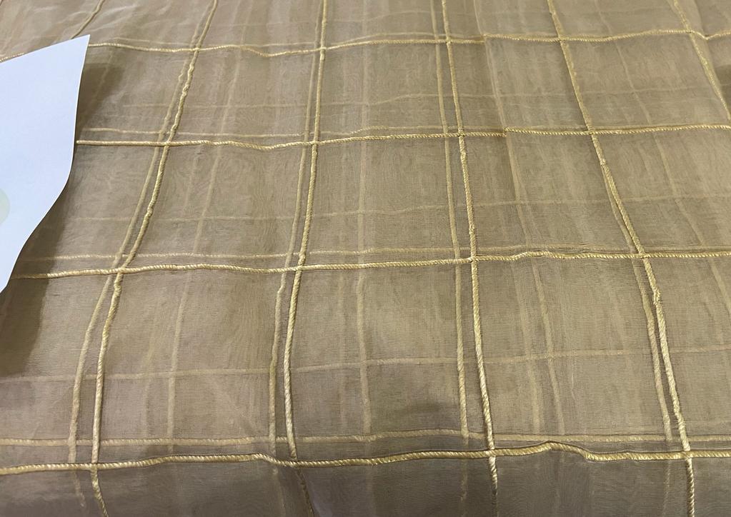 100% Silk mettalic tissue organza fabric with gold plaids 44" wide [12759]