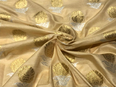 100% PURE Silk Brocade fabric 44" wide FLOWER MOTIF AVAILABLE IN 2 COLORS gold and orange BRO1016[5/6]