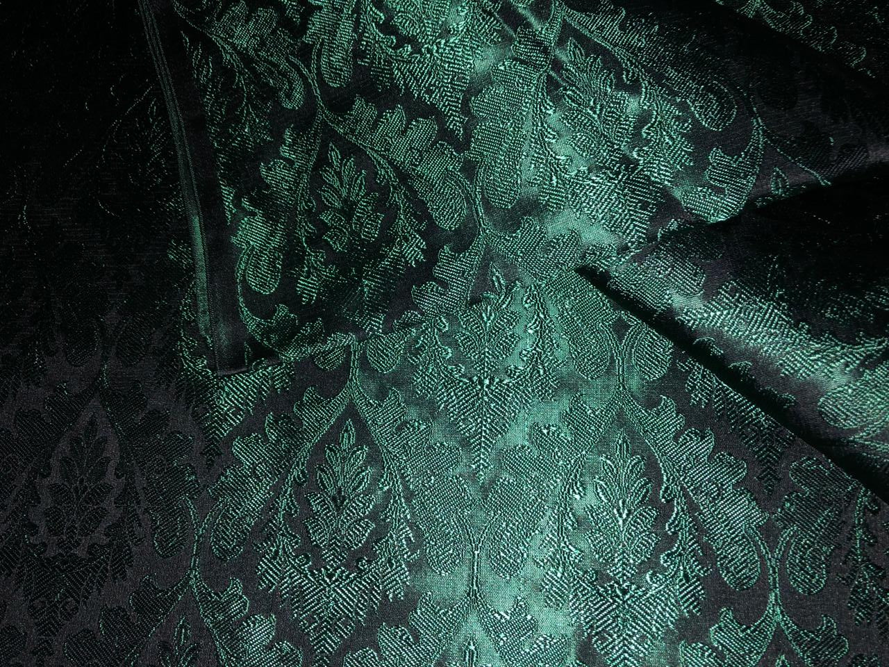 Silk Brocade fabric dark green with emerald green  jacquard  BRO1025[5]