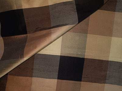 100% Silk Dupioni Fabric Plaids Shades of Black and gold color 54" wide DUP#C102[3]
