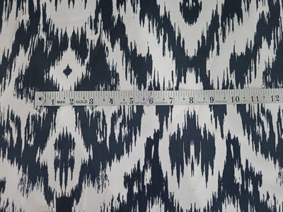 Heavy satin fabric white ivory color with black ikat print 58" wide [12950]