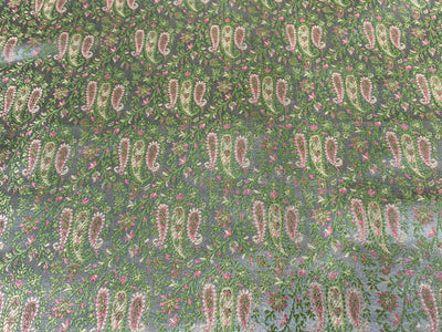 Silk Brocade fabric silver grey with pink and gold  paisley  jacquard BRO1024[2]
