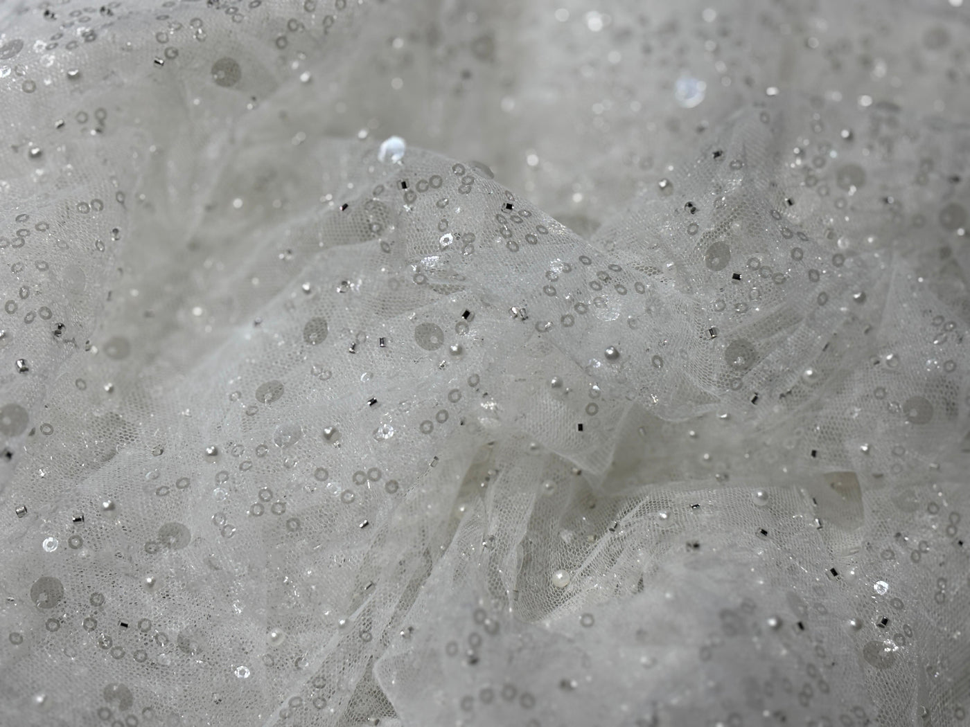 NET fabric  With self color  sequins and  pearls available in 2 colors black and white [17760/61]