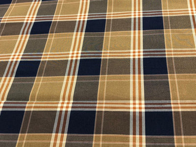 100% PURE SILK DUPIONI FABRIC  PLAIDS  shades of brown and navy COLOR 54" WIDE single length 3.30 yds DUPcutC5