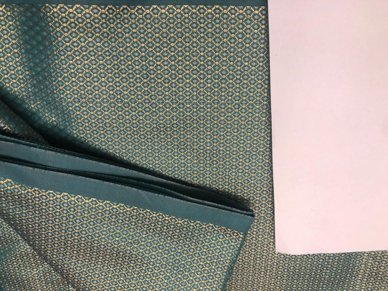 Silk Brocade fabric teal and subtle gold motif BRO1080[2]