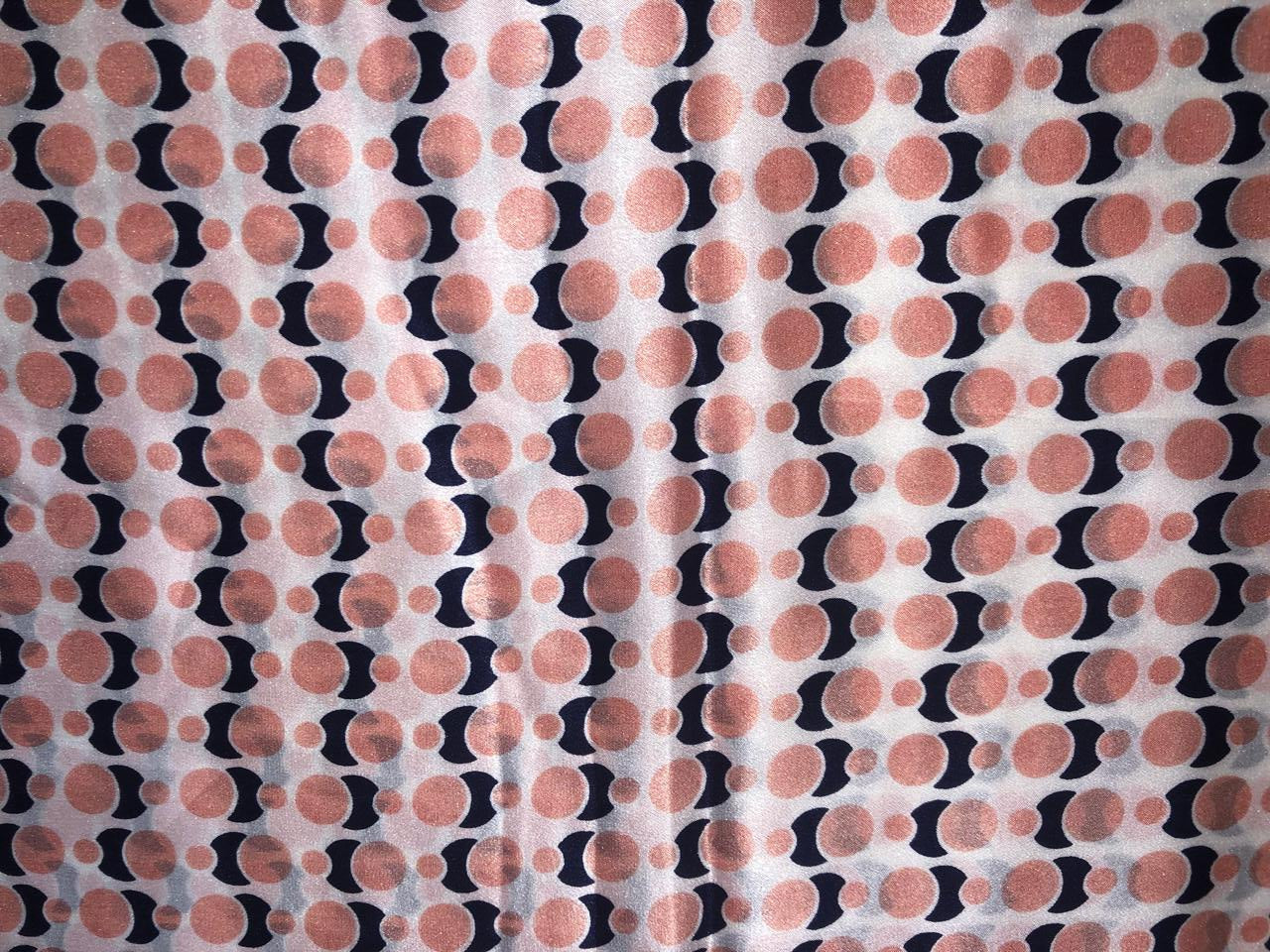 100% Pure Silk Satin 80 grams ivory  with peach and black  abstract print 54"Wide Fabric [18289]