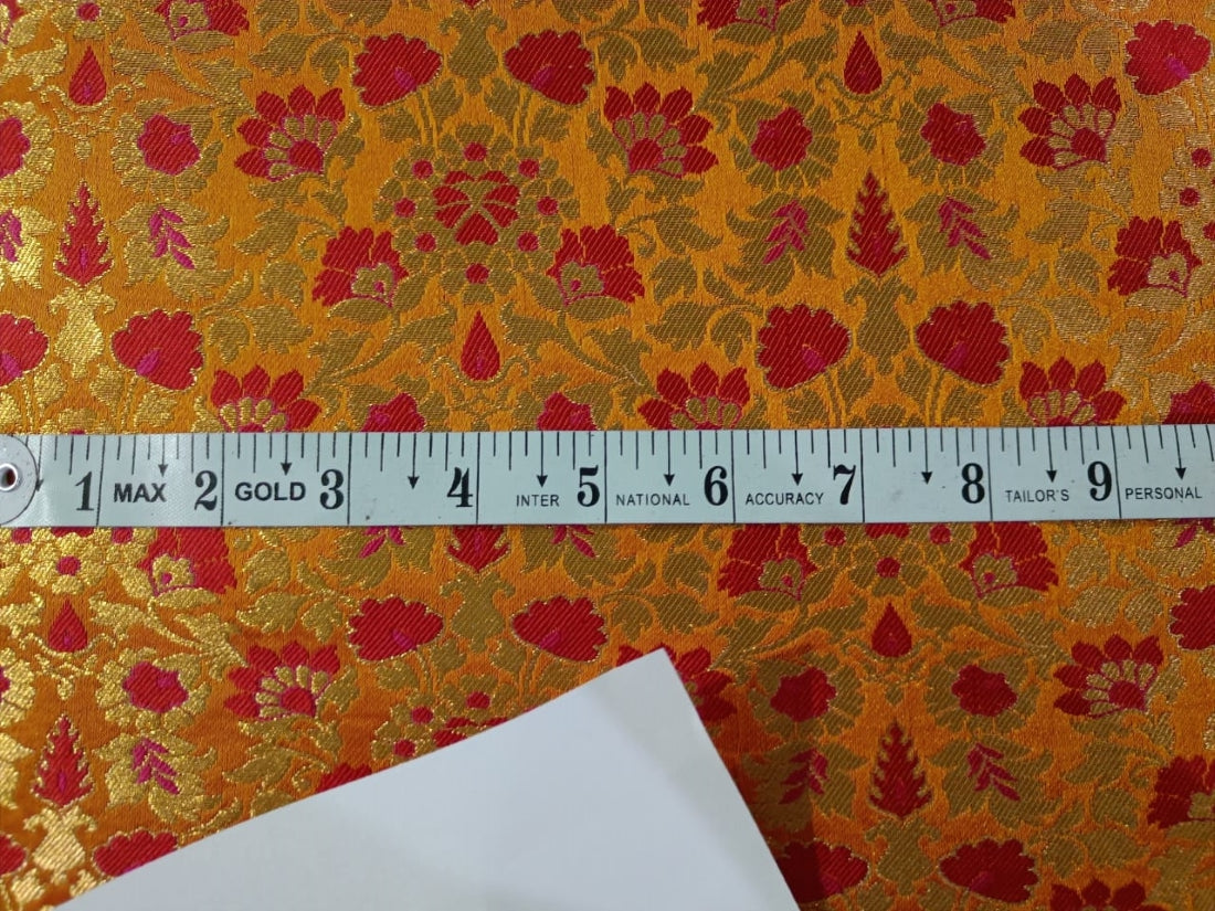Silk Brocade fabric 44" wide BRO878 available in 5 colours [Mango/ Red , Emerald Green / Red ; Black/ Red ;Red/ Pink ; Navy /Pink AND METALIC GOLD