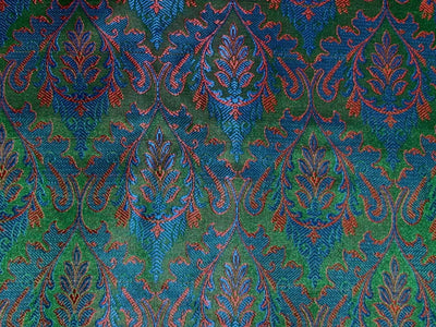 Silk Brocade fabric 44"jacquard green with beautiful blue and reddish orange motifs BRO1068[2]