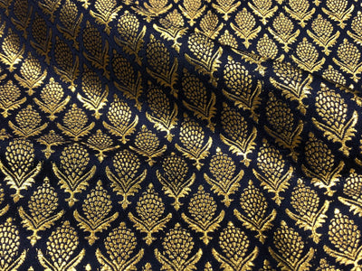 Silk Brocade fabric 44"navy with gold  jacquard motifs BRO1058[4]