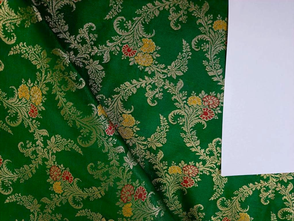 Silk Brocade fabric GREEN x metallic GOLD color 44" wide BRO882[1]