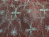 100%  Silk tissue fabric copper brown with silver embroidery 44 inches wide