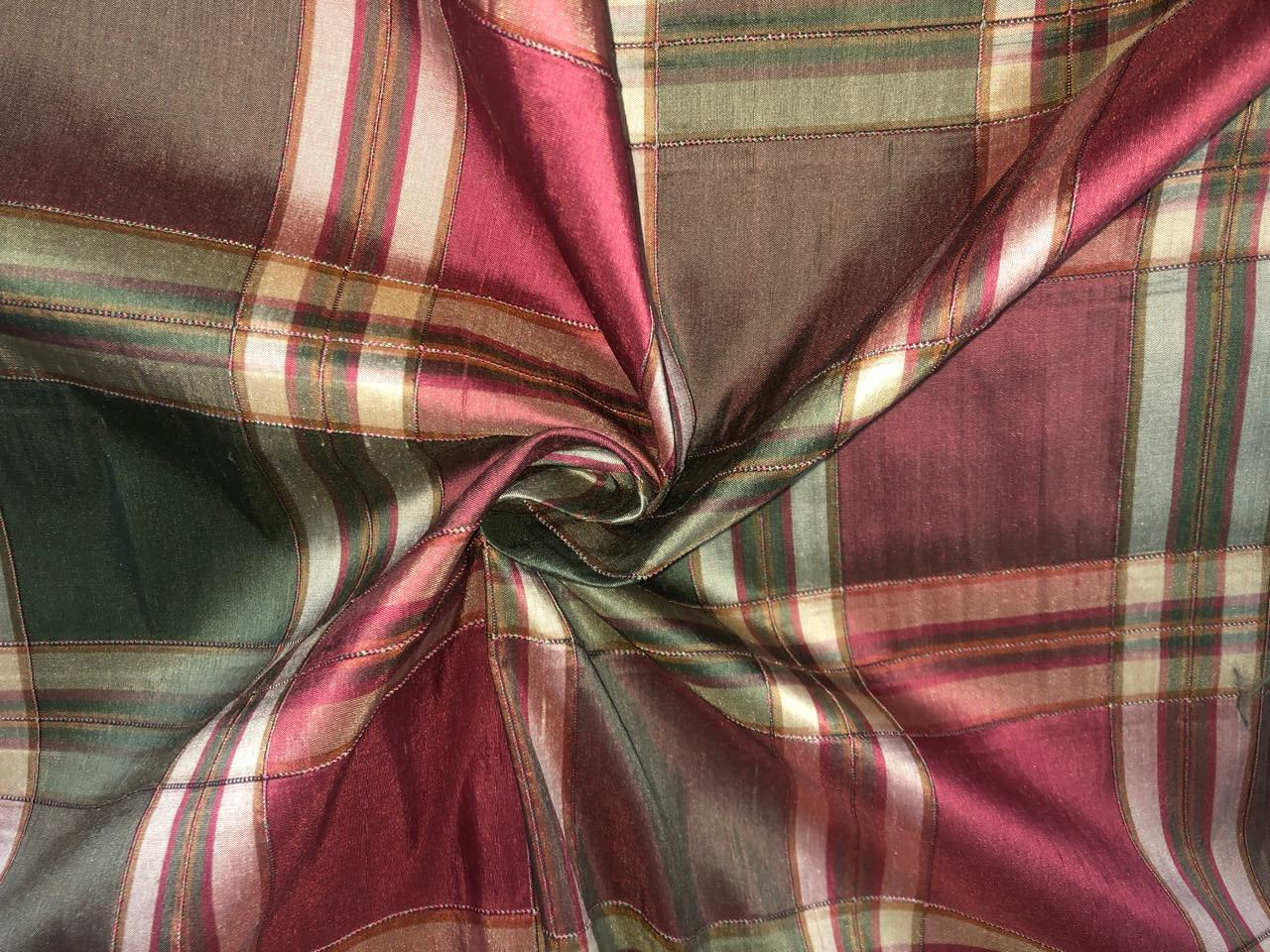 100% silk dupion RUST ,GREEN AND GOLD  Plaids fabric 54" wide DUPNEWC27[2]