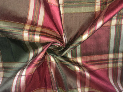 100% silk dupion RUST ,GREEN AND GOLD  Plaids fabric 54" wide DUPNEWC27[2]