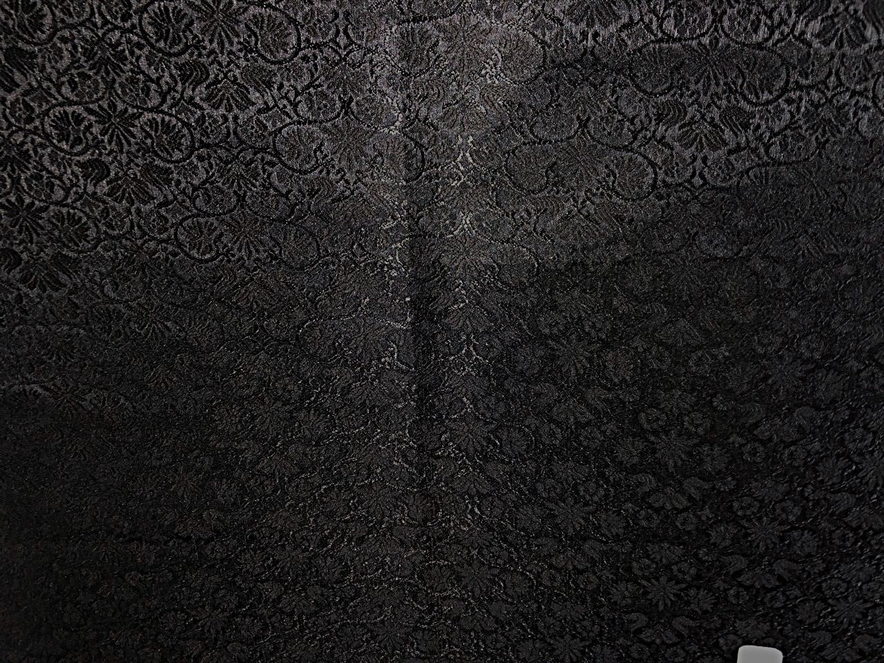 Silk Brocade fabric 56" jet black with self  floral jacquard BRO1057[4]