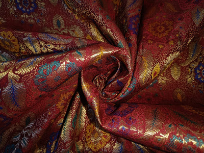 Silk Brocade fabric with RED ,BLUE,PURPLE,YELLOW AND metallic gold  paisley jacquard COLOR 44" WIDE BRO894[8]