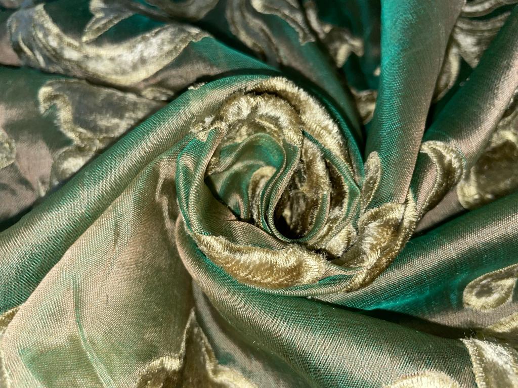 Silk Organza with velvet embroidery available in 2 colors [brown and green 9626/9627]