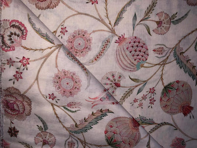 100% linen FLORAL digital print fabric 44" wide available in 2 colors grey/pink and ivory/pink  [15957/15958]