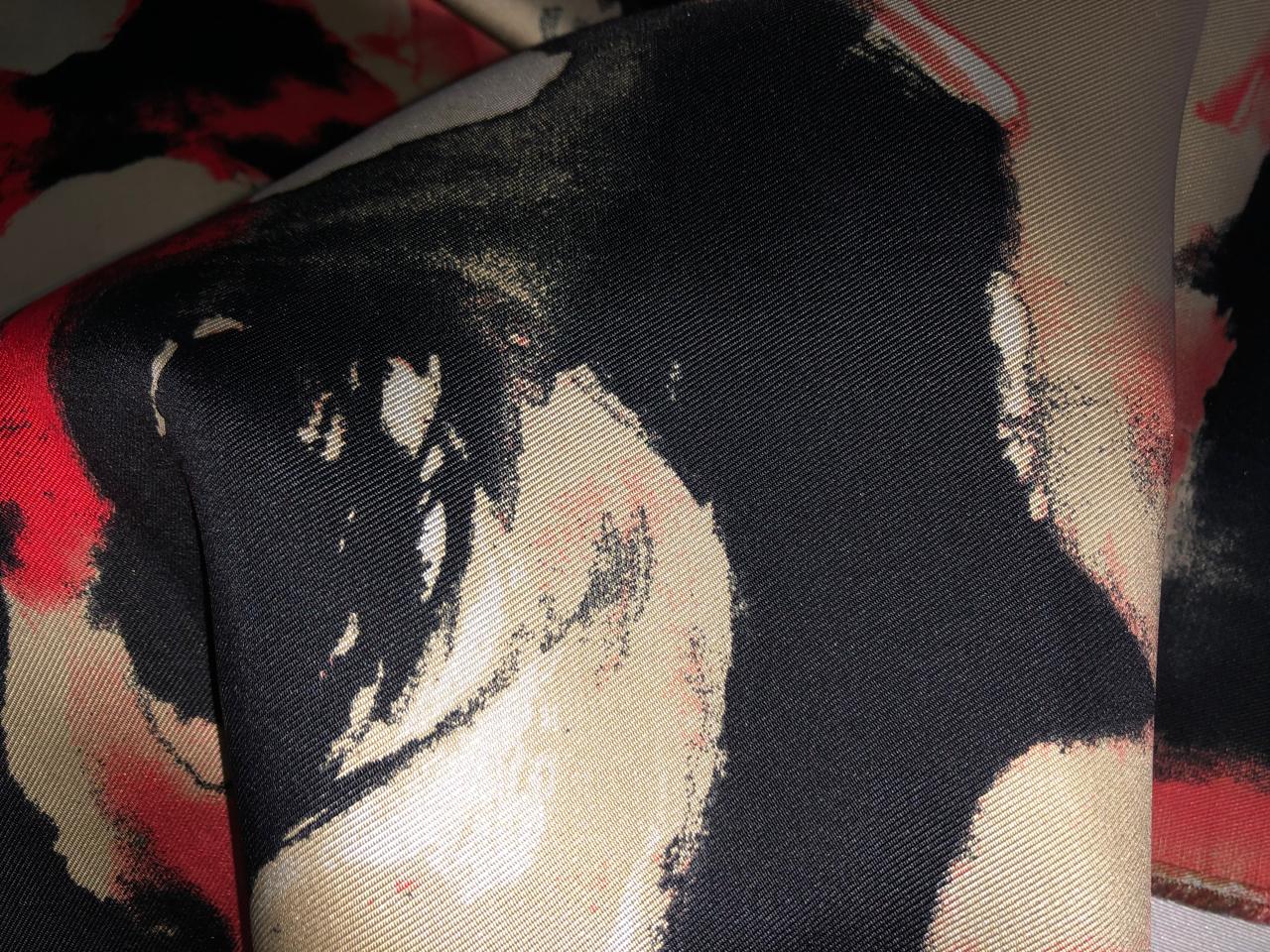 100% Silk Taffeta Jacquard Fabric gold with red and black spray paint effect jacquard  54" wide TAFJACNEW25